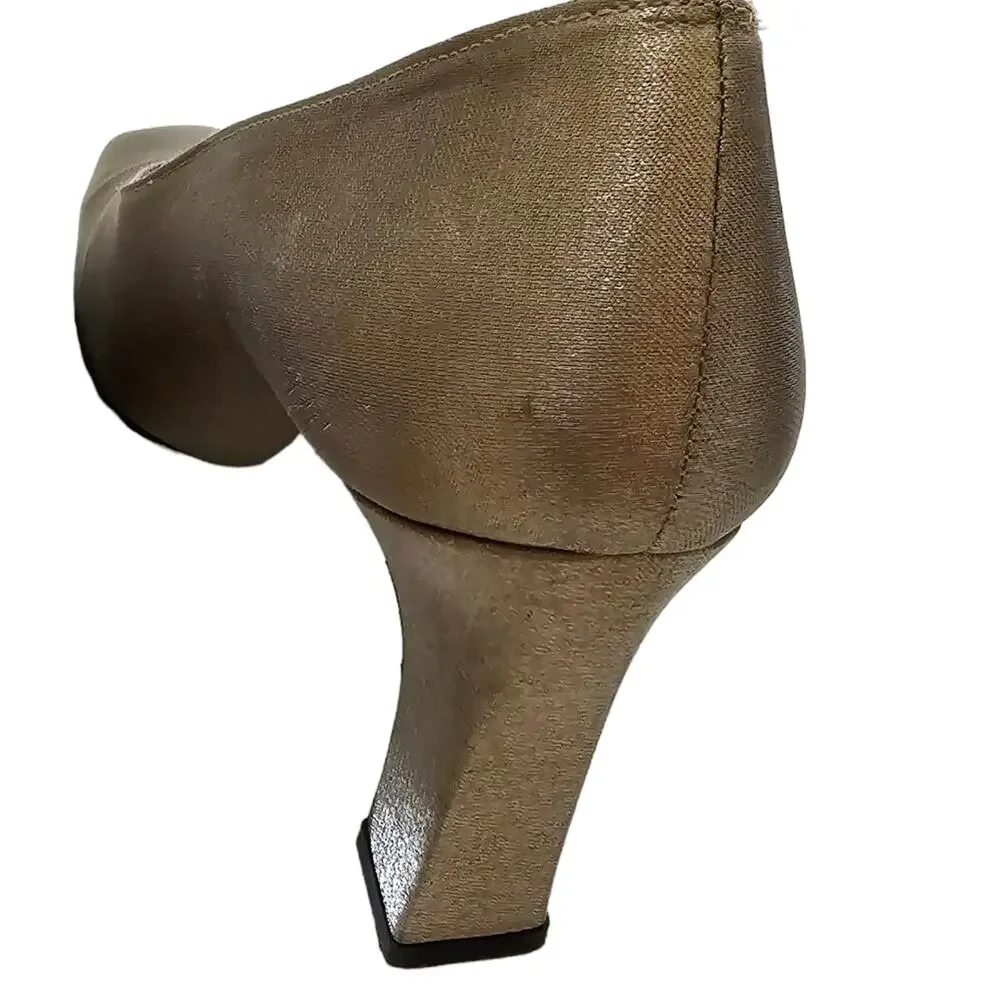 STUART WEITZMAN GOLD LAMÉ METALLIC PUMP Heels SHOES SQUARE TOE 9 M 3.25